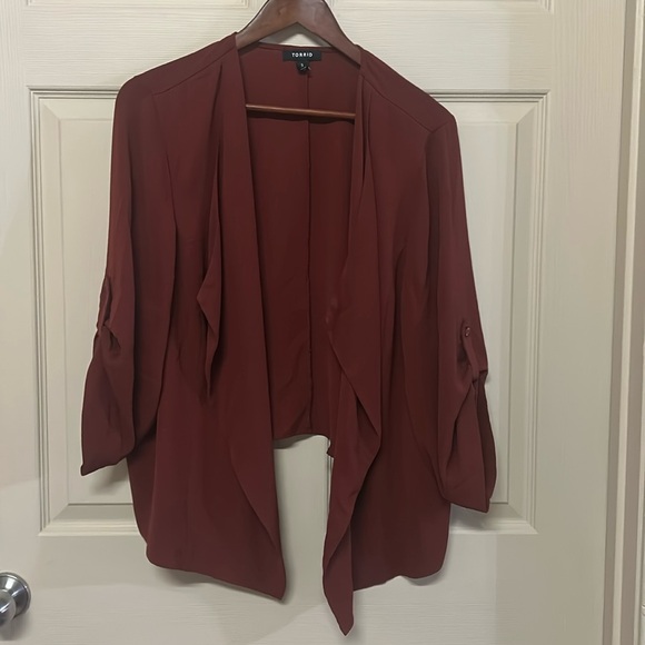 Torrid Womens Plus 3X Crepe Drape Blazer Madder Brown Jacket - Picture 1 of 1